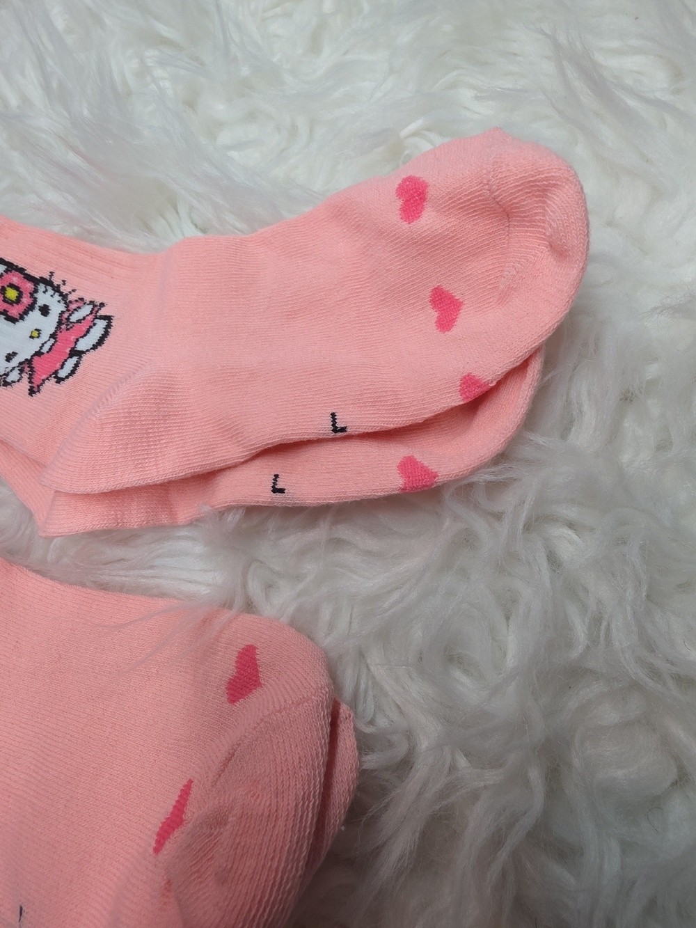 Hello Kitty Pink Crew Socks with Cartoon Cat and Heart Accents - Picture 3 of 4